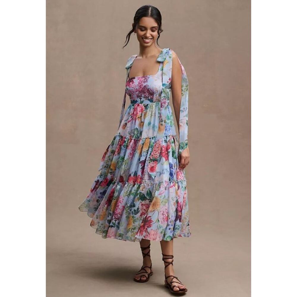 Anthropologie BHLDN Geisha Isabella Floral Tiered A-Line Midi Dress Size 6 NWOT - Picture 2 of 13